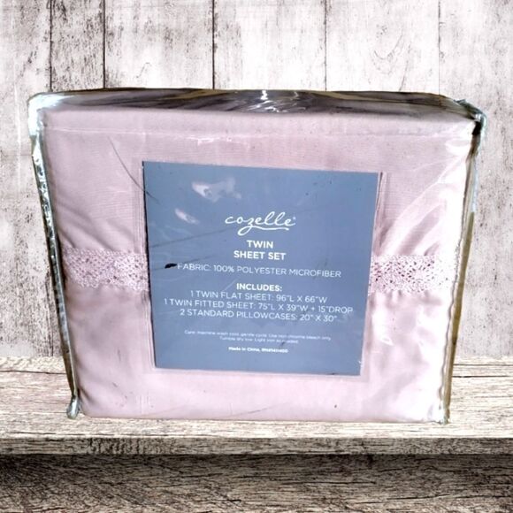 COZELLE TWIN SHEETS  Polyester Microfiber 4 Piece SHEET SET  Size BLUSH Lace NEW - Picture 5 of 8